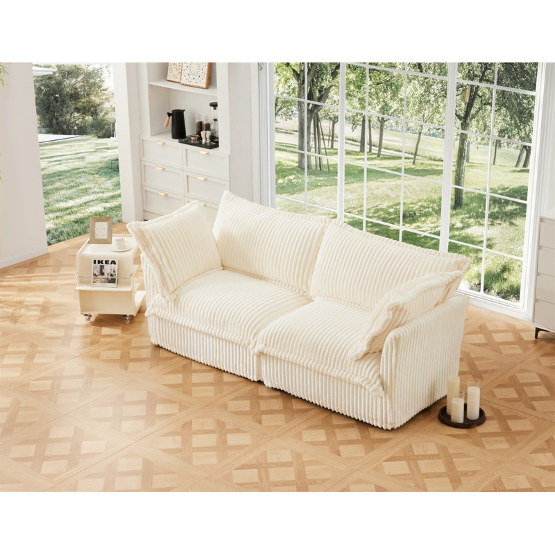 Canapé à housse, 34.6" H x 83.4" W x 33" D, 2, Velours côtelé chameau