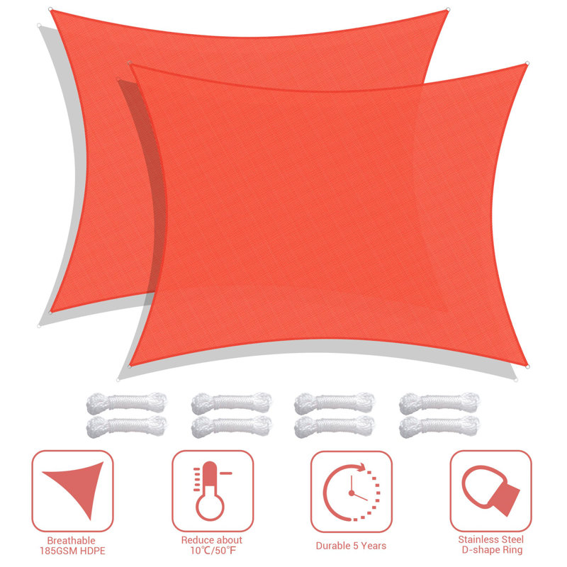 Watermelon Red 12' x 16' HDPE Sun Shade Sail Set