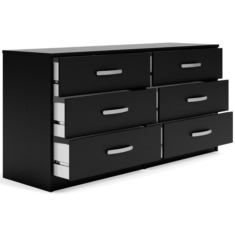 Commode double 6 tiroirs Dymone, Noir, H 28,82 po x l 59,02 po x P 18,74 po