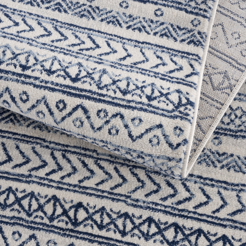 Striped Navy Blue Area Rug, Rectangle 5'3" x 7'7"