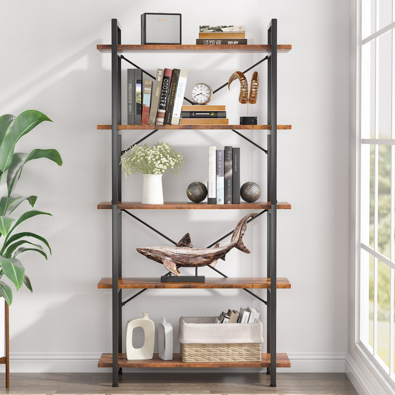 Metzli Unfinished Etagere Bookcase, Brown/Black