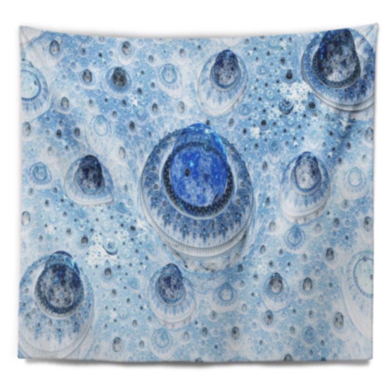 Tapisserie planète abstraite en fractales bleu ciel, H 78 po x l 92 po