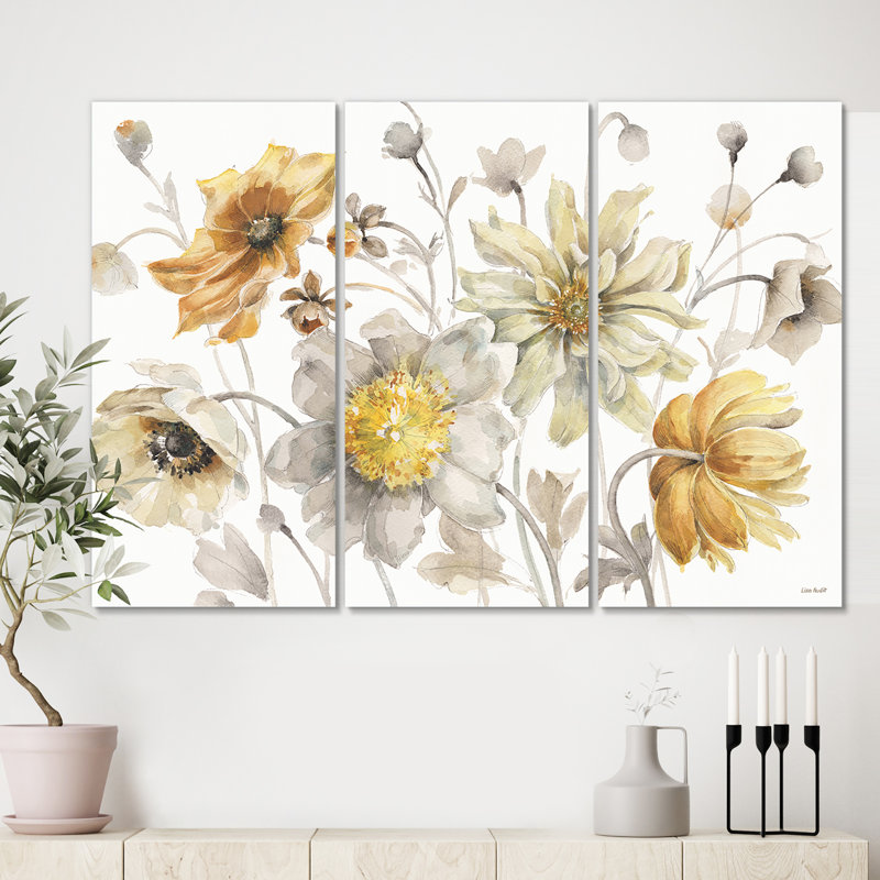 «Fields of Gold Watercolor Flower VII», peinture à multiples images sur toile, H 32 po x l 48 po x P 1 po