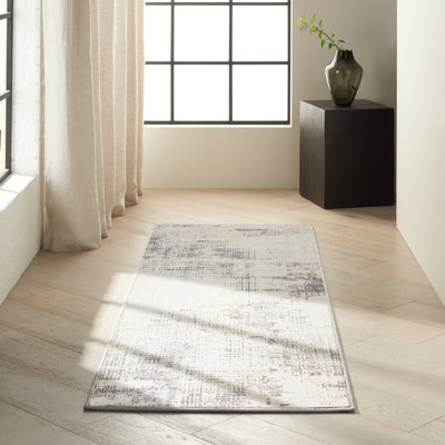 Tapis beige en laine et polyester tissé à la machine Southwestern