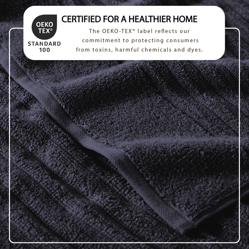 100% Zero-Twist Cotton Ribbed Bath Towels , 6 Piece Towel Set, Navy Blue