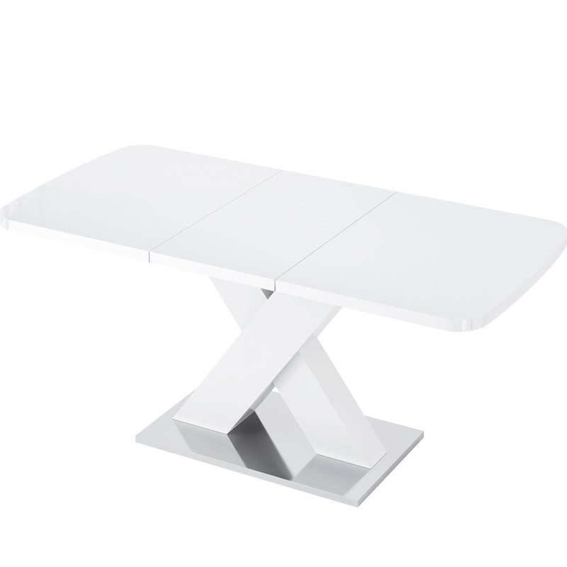 White Modern Square Dining Table, Stretchable Function, & Steel Combination, Easy Assembly Made, 220 Lbs Capacity