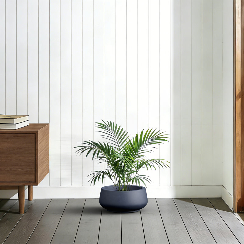 16 in. Large Navy Blue(Upgraded Interior) Concrete Round Planter / Pot, Curvy Planter Bowl with Drainage Holes, Navy Blue
