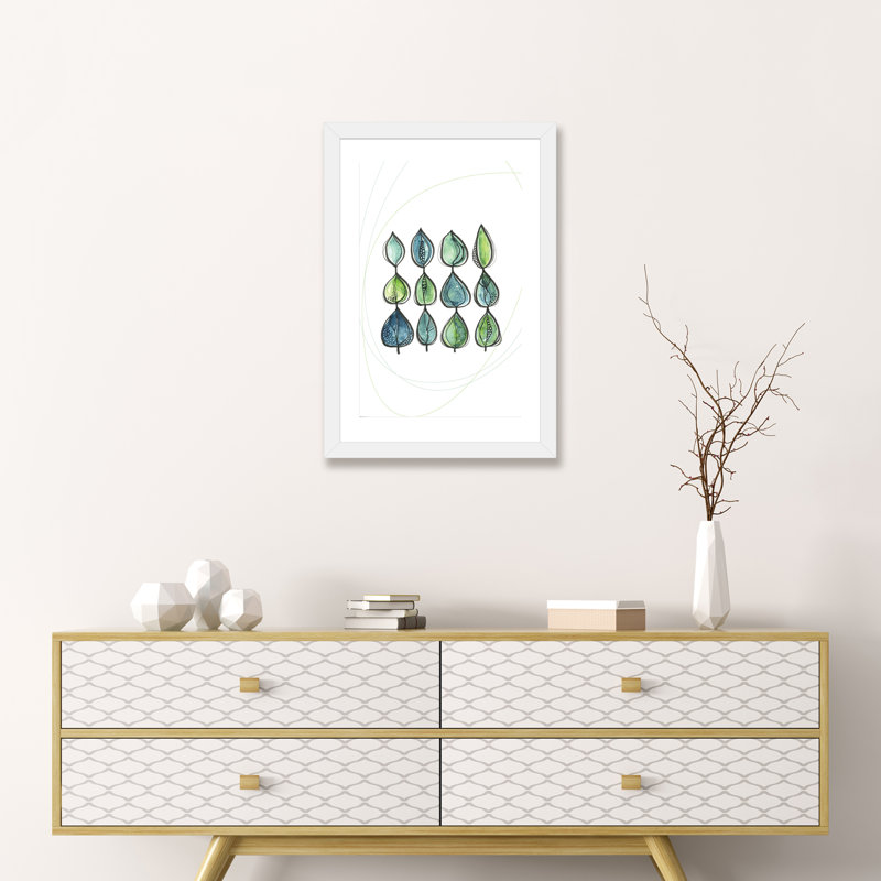 Water Water Leaves - impression d'art graphique, H 24 po x l 16 po x P 1 po, Papier encadré blanc, Blanc