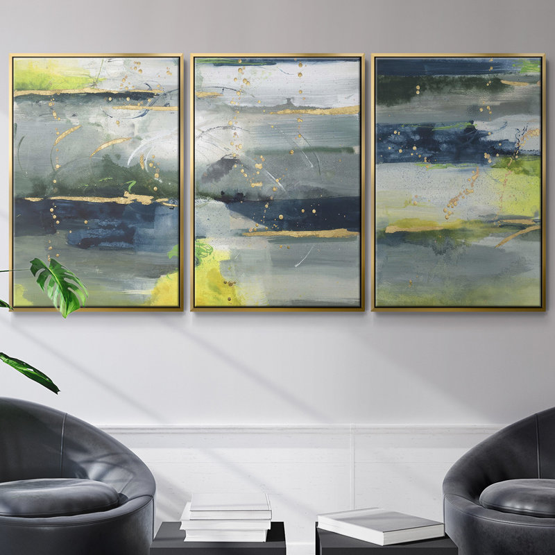 Ensemble de 3 pièces encadrées sur toile Coming Ashore II, Or, H 36 po x l 72 po