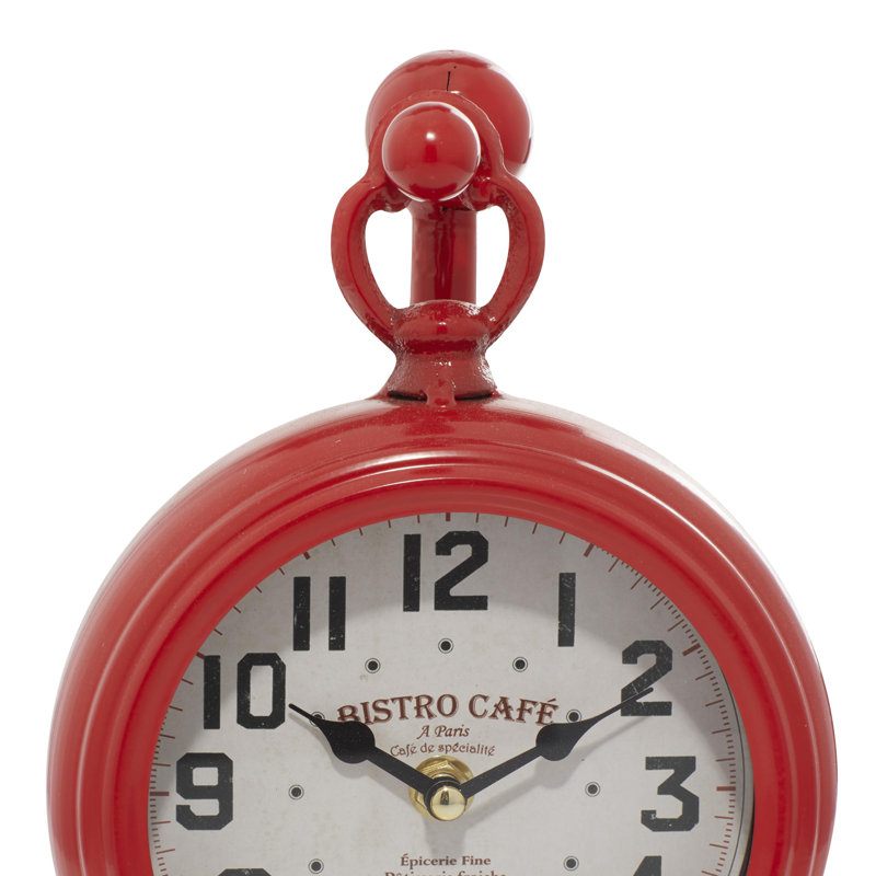 Horloge de table analogique en métal mécanique, Rouge