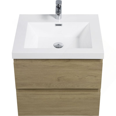 Meuble-lavabo flottant avec lavabo, peu encombrant et fonctionnel pour les salles de bain modernes.