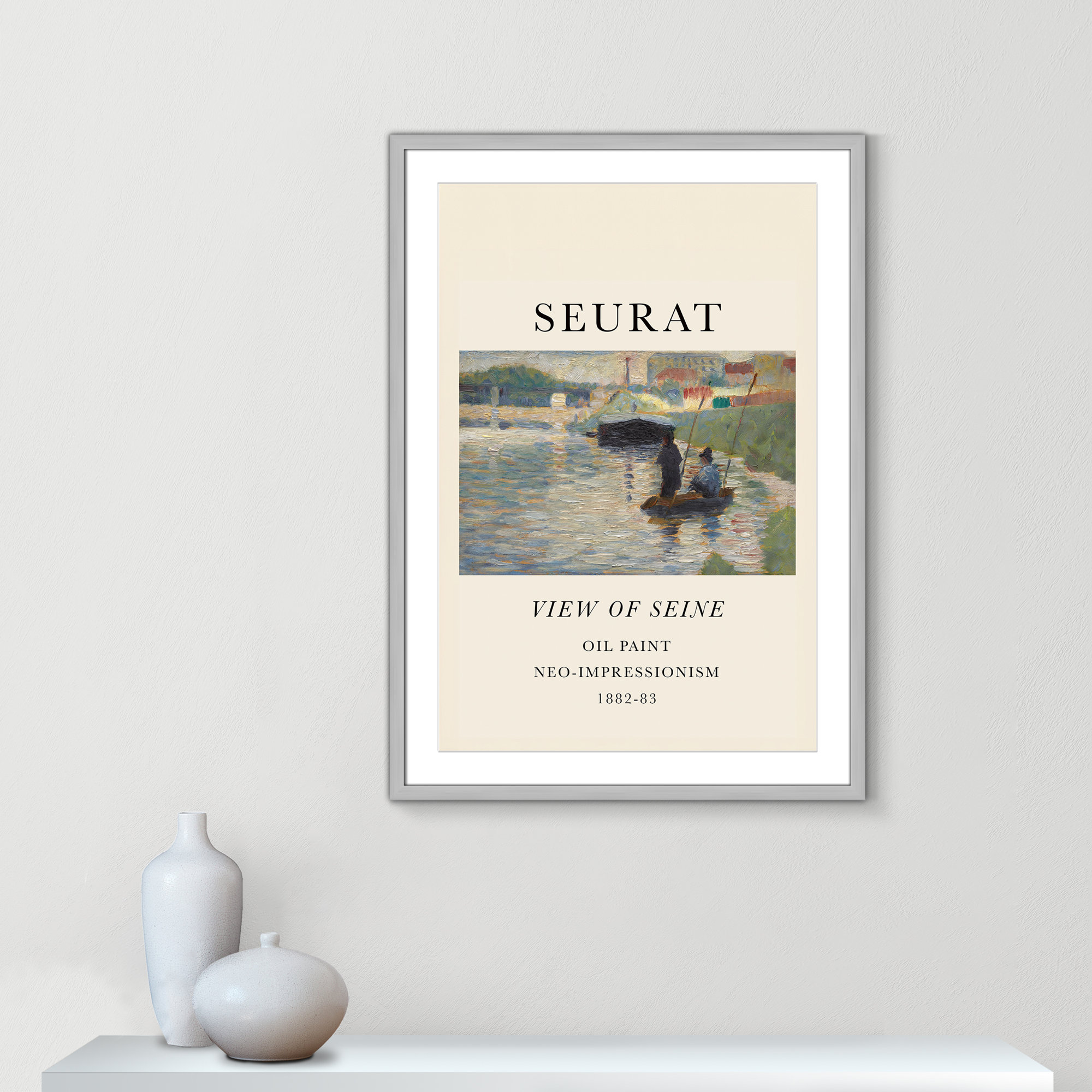 View Of Seine by Georges Seurat, Silver Single Picture Frame, Yes, 35.5" H x 25.5" W x 1.25" D