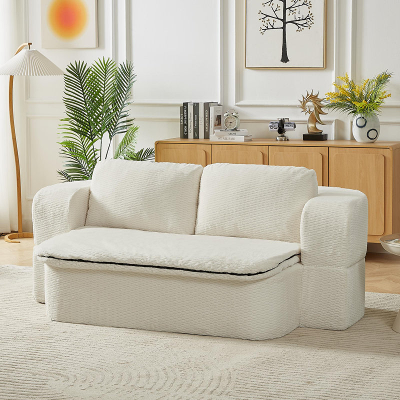 Canapé-lit convertible, canapé-lit à compression moderne en futon pliable pour salon, Crème, crème