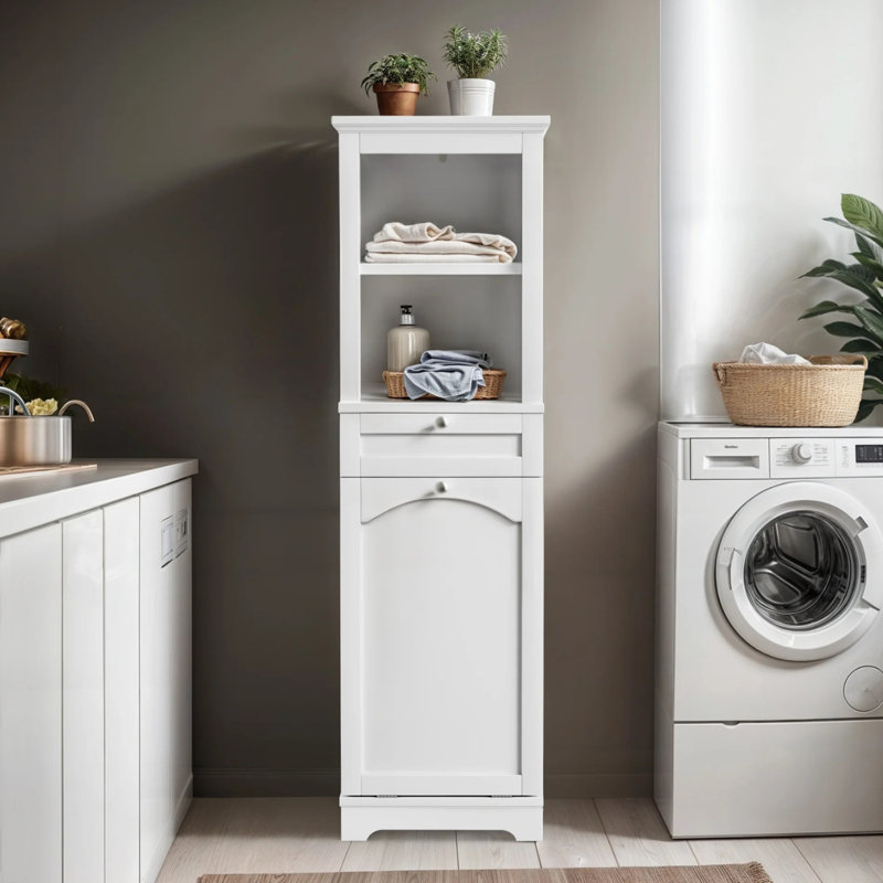 53'' H Tilt Out Laundry Hamper Cabinet With Basket, White