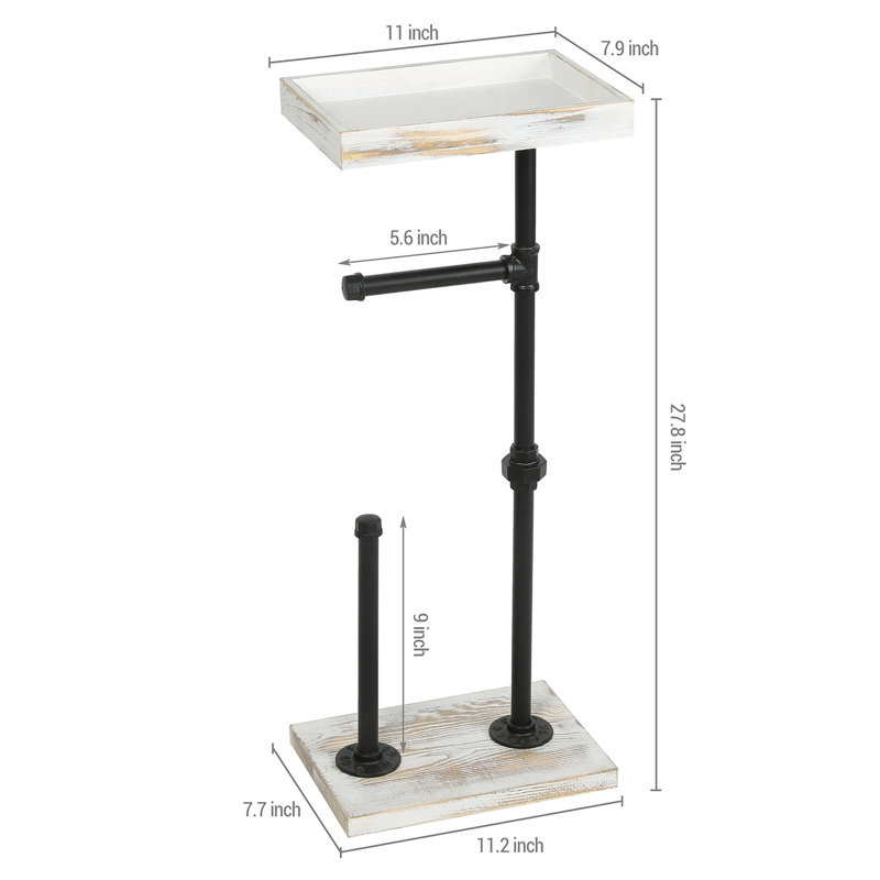 Free Standing Toilet Roll Holder with Tray, White Wash
