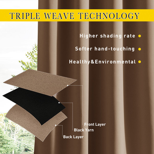 Outdoor Patio Curtains 2 Panels Windproof Top Grommet & Back Tab Bottom, Thermal Insulated Drapes Keep Privacy for Yard/Porch with Ropes for Fixed