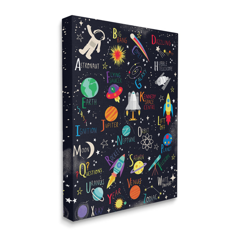 Outer Space Fun Alphabet Kid's ABC - Art textuel, Toile tendue, H 20 po x l 16 po x P 2 po
