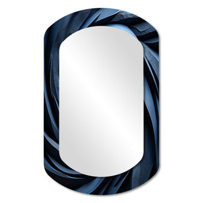 Spiraling blue abstract vortex IV - Abstract Spirals Cylinder Mirror, Blue Asymmetrical Decorative Wall Mirror, Printed Metal Art