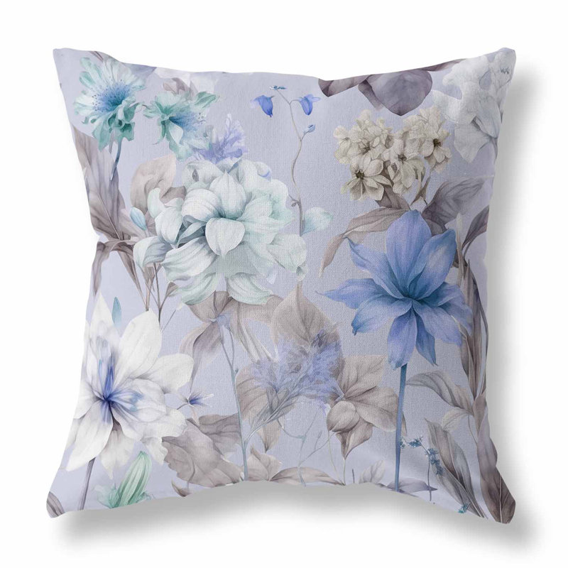 Coussin Wildflower Whimsy, Bleu / argent / gris floral, H 20 po x l 20 po