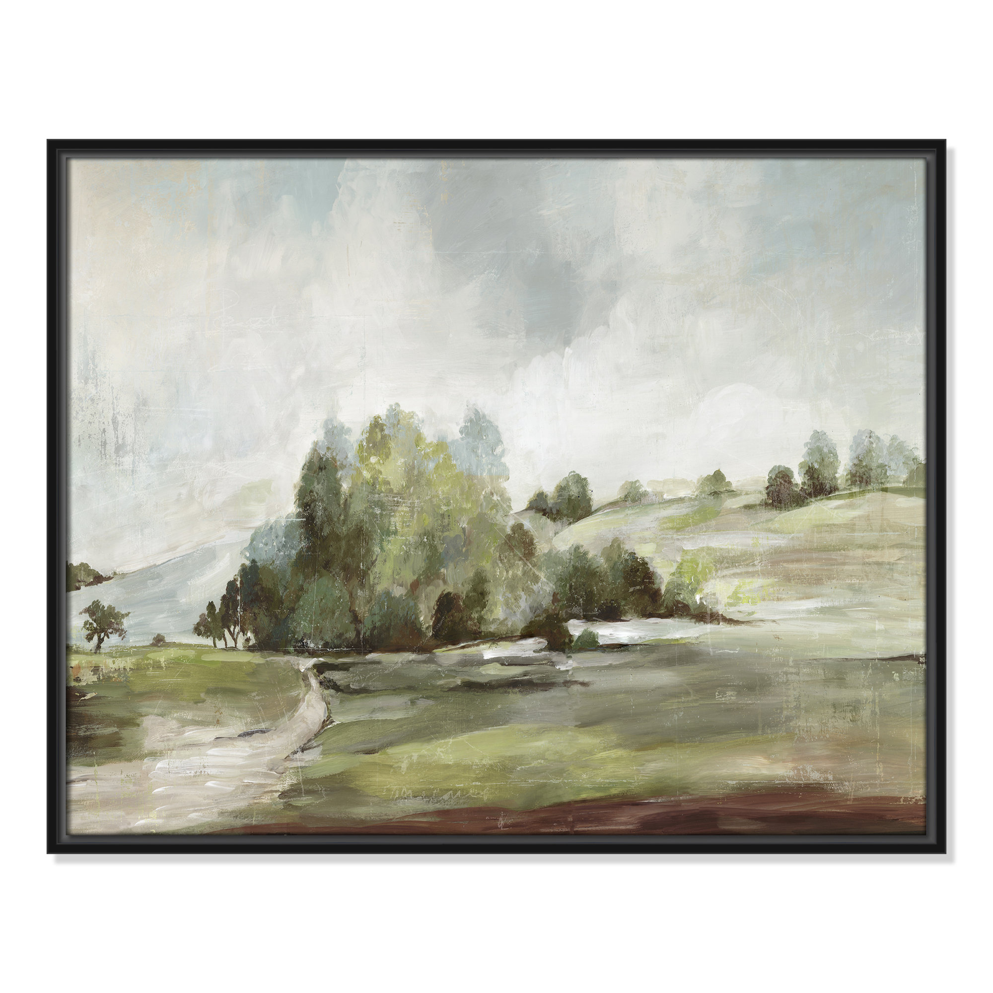 Green Country Road by Allison Pearce - Floater Frame Print on Canvas, 23.5" H x 29.5" W, Black