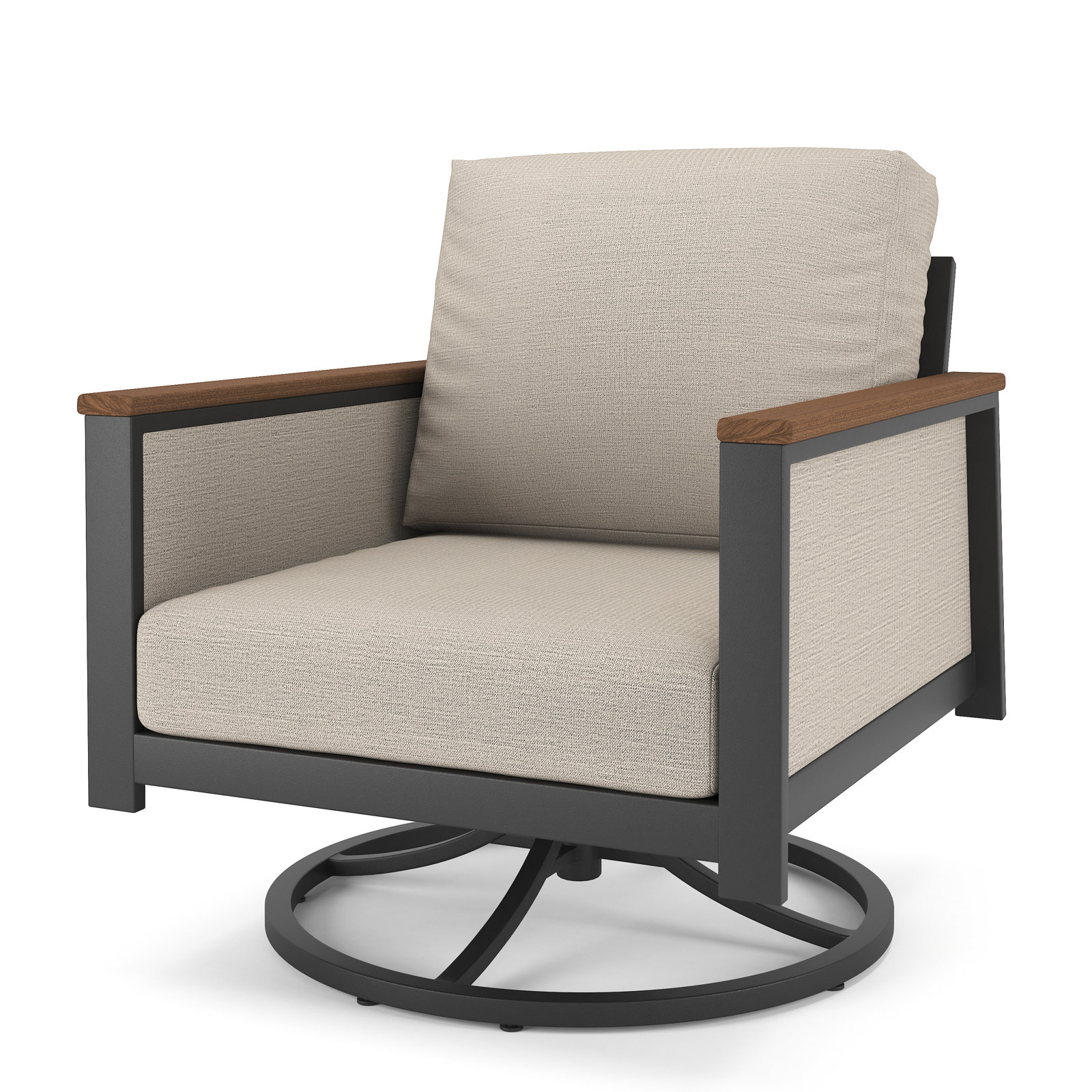 Townsend Metal Outdoor Swivel Rocking Chair with Sunbrella Cushion, Cast Silver, Dark Gray/Brown