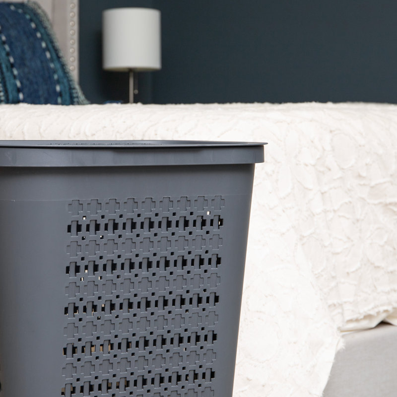  Panier à linge mince et effilé avec couvercle, panier à linge avec découpes en croix, léger et ventilé, plastique, gris
