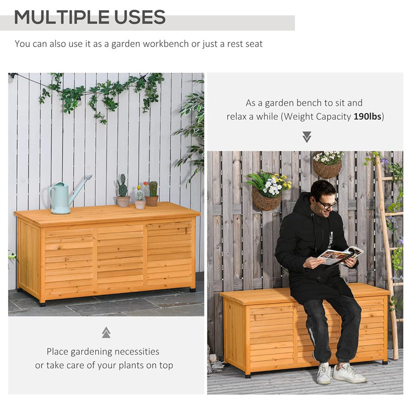 75 Gallon Wooden Deck Box, Outdoor Storage Container Wi...
