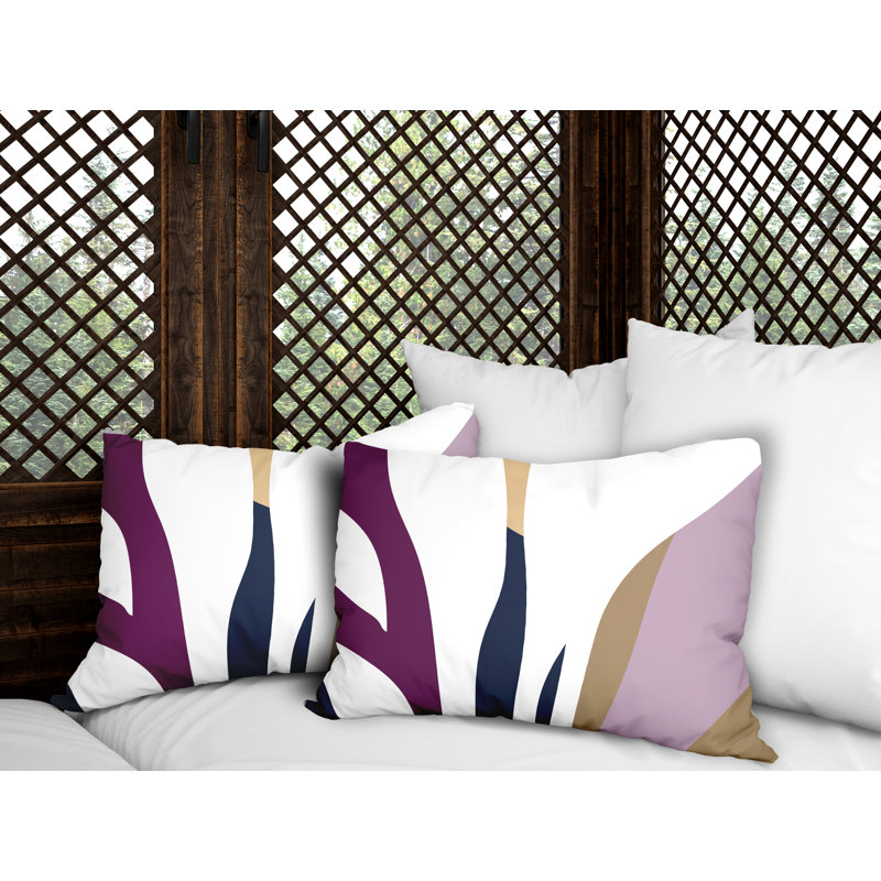 Housse et insert de coussin rectangulaire en polyester pour l'intérieur et l'extérieur, Mauve / bleu marine / beige