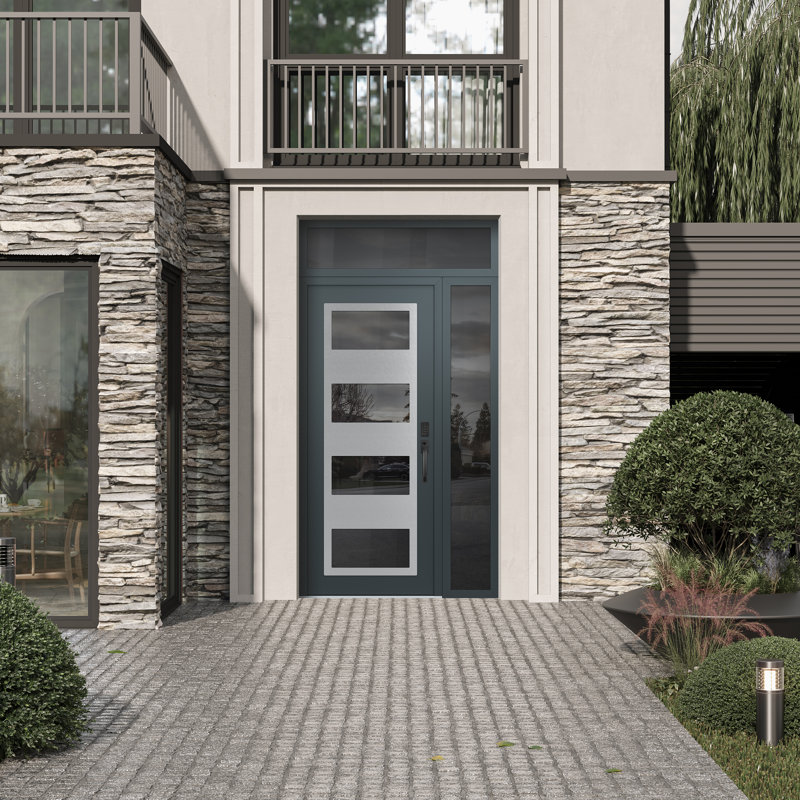 Porte d'entrée avant pré-suspendue à panneaux latéraux en acier argenté anthracite / anthracite avec panneau latéral, Gauche