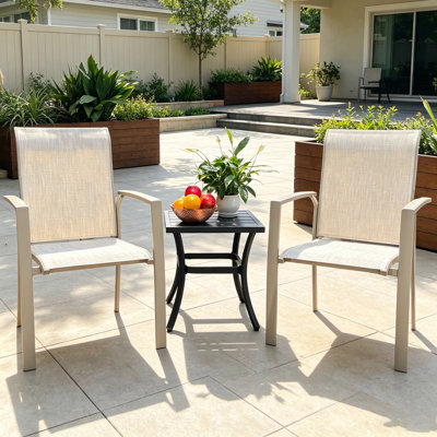 Chaise de patio d'extérieur LifeSky, ensemble de 2: Chaise ergonomique à haut dossier pour le bureau à domicile et la détente dans la cour - Chaise empilable en tissu textilène avec tête et soutien lombaire pour adultes