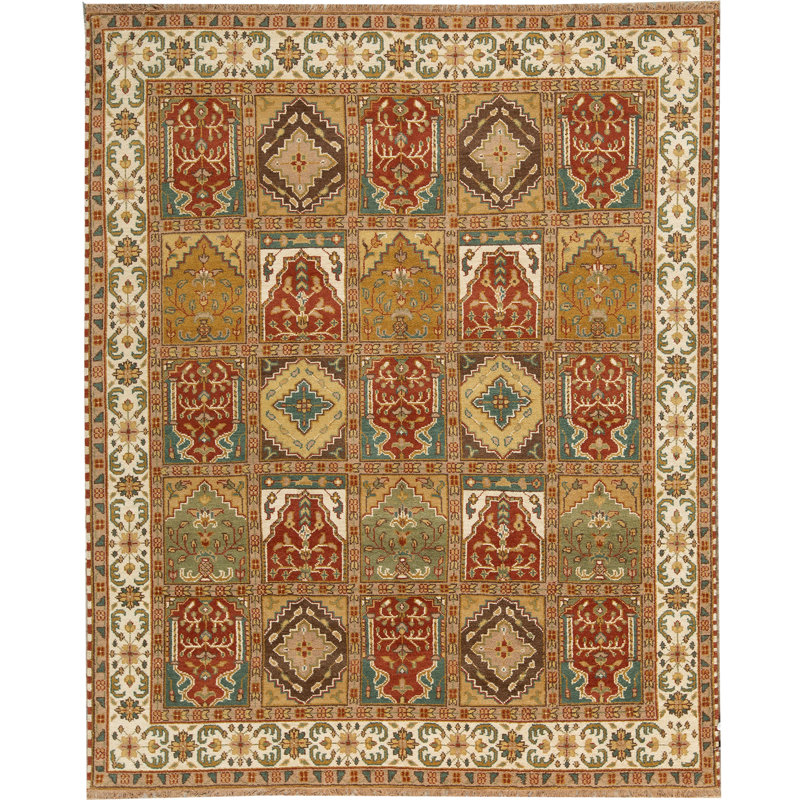 Tapis rouille et crème noué à la main de haute qualité