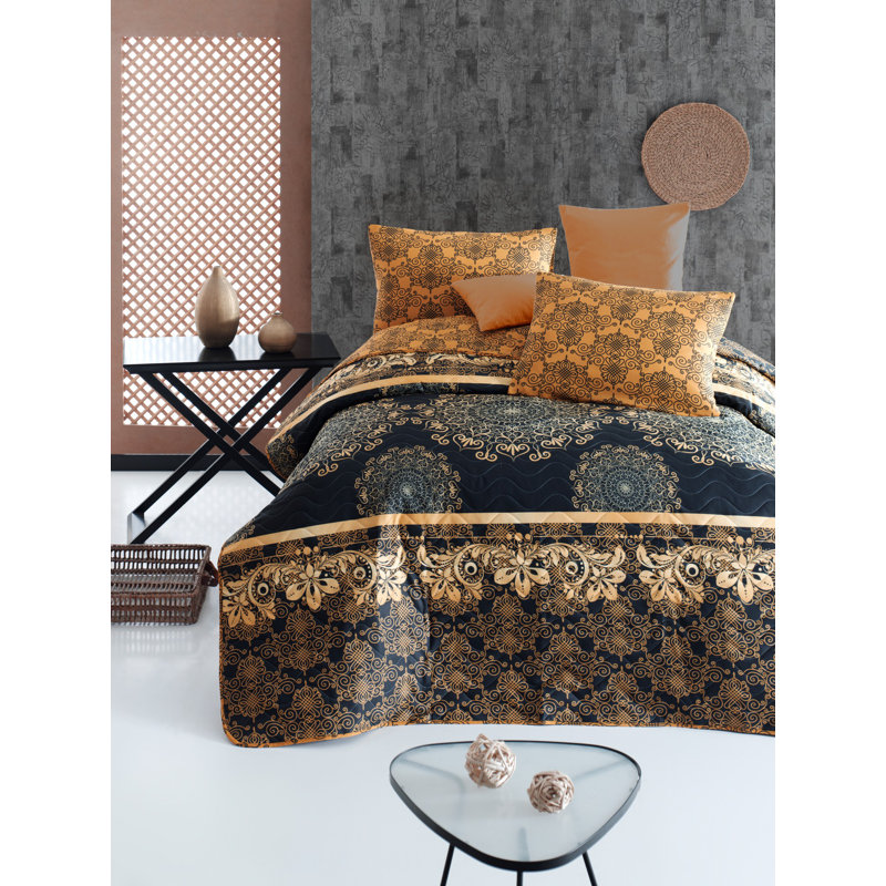 Ensemble de couvre-lit en mélange de coton Marchese, Couvre-lit 79 po x 98 po + 2 taies d'oreiller stan, Jaune