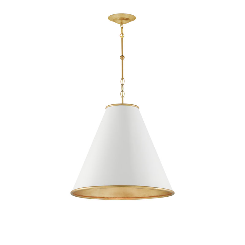 Luminaire suspendu conique 1 lumière, Blanc / Doré, H 22,5 po x l 22 po x P 22 po