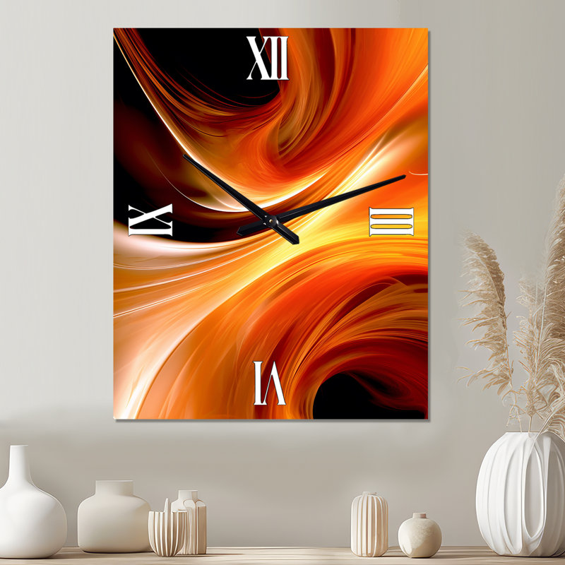 Horloge murale orange abstraite et chaleureuse fractale IV, Très grand rectangle