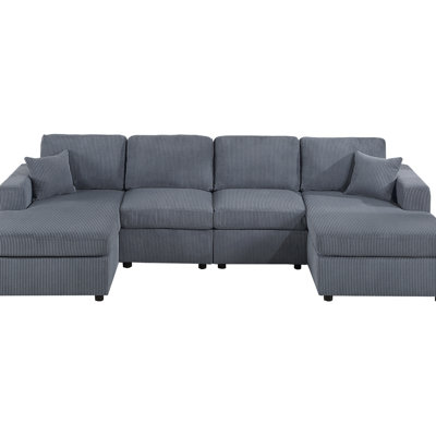 Stunning Modern 2Pc Sectional Set Corduroy Couch LAF And RAF Chaise Armless Loveseat Living Room Furniture