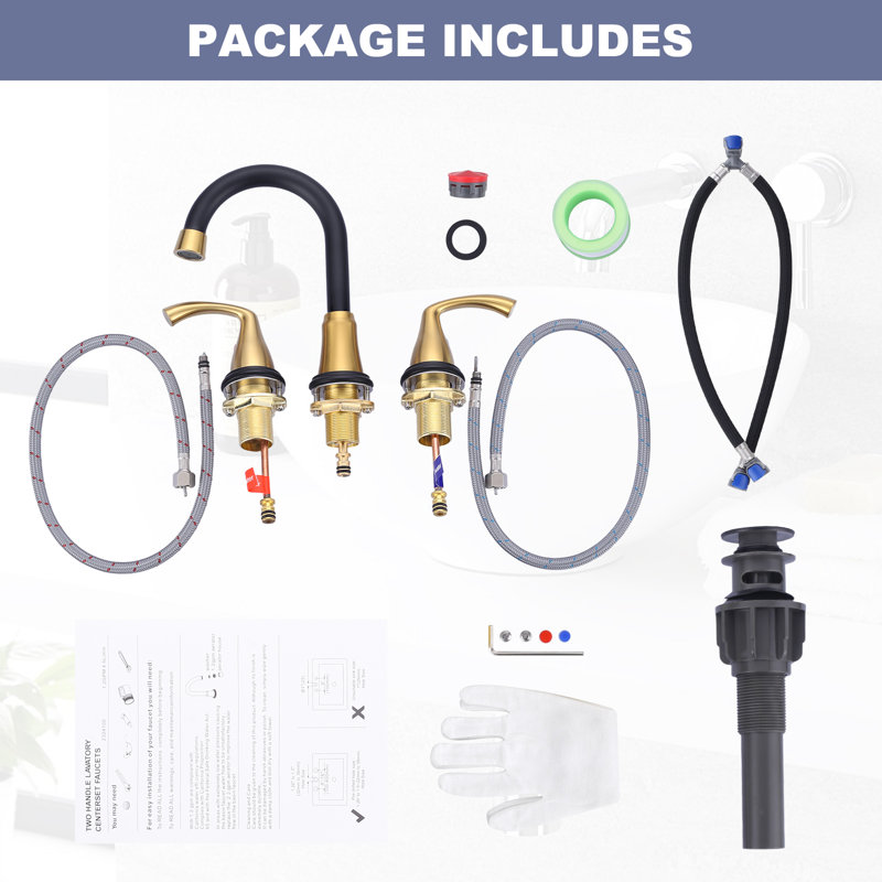 Widespread Faucet Bathroom Faucet with Drain Assembly, Matte Black/Gold