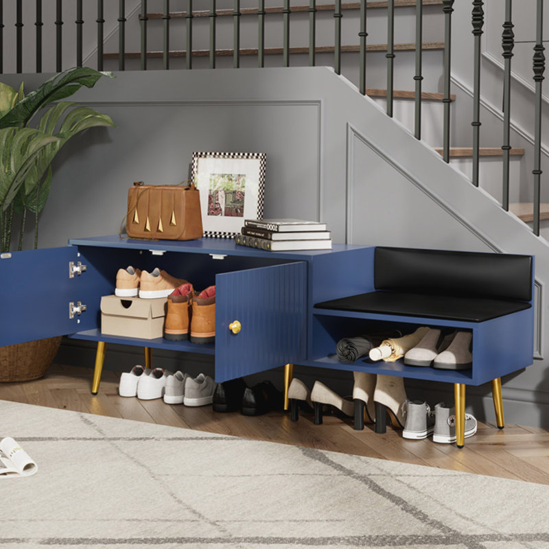 Shoe Storage Bench Including Cushions, Navy