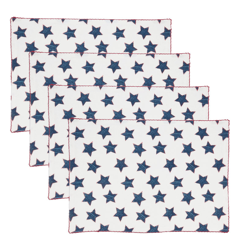 Whipstitch Stars Placemat (Set of 4) – Americana Star Pattern Table Linen for Memorial Day, Fourth of July & Everyday Entertaining