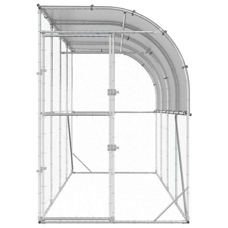 Against Wall Chicken Coop Silver Galvanised Steel Outdoor Modern Stable