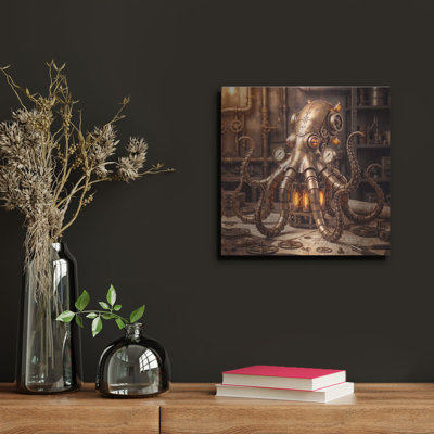 'Steampunk Mechanical Octopus' By Veve Metal Wall Art, 12" x 12"