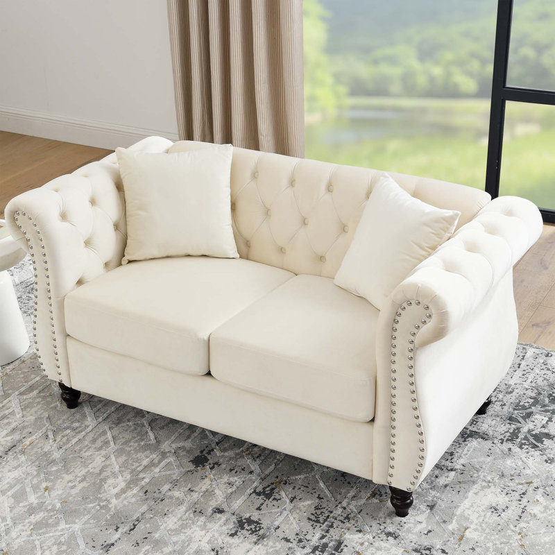 Canapé 58 pouces en velours Chesterfield, Beige
