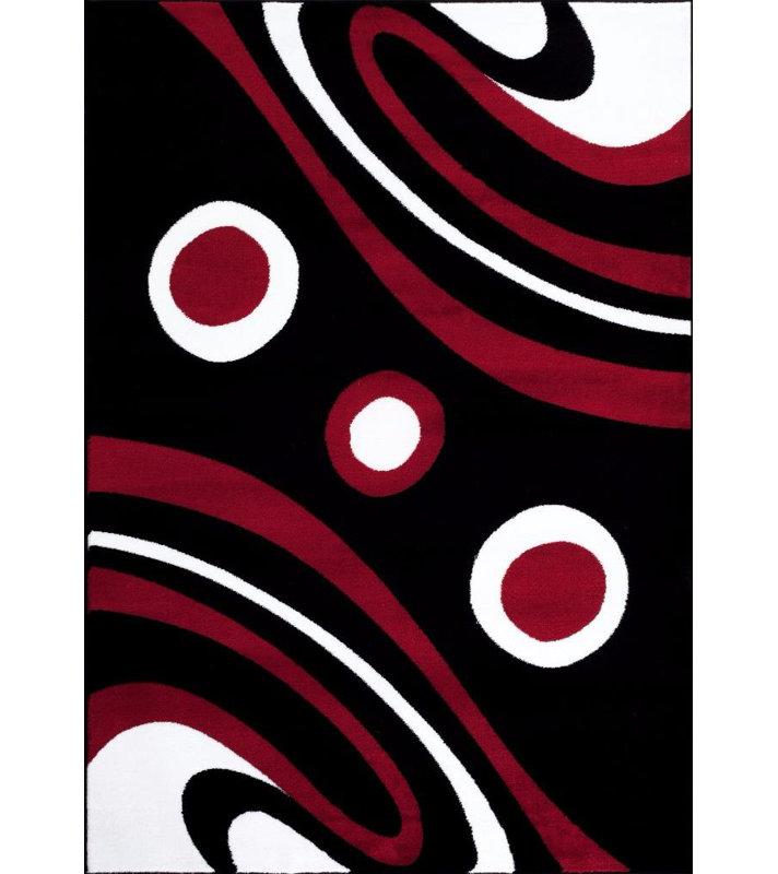 Tapis noir / rouge à motif abstrait, Rectangle 2 pi x 3 pi