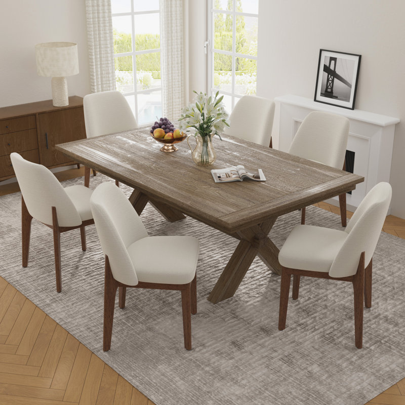 Bason 19.5" H Polyester Upholstered Dining Chairs (Set Of 6), Cream, 6