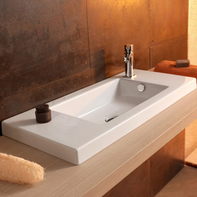 Lavabo de salle de bain rectangulaire encastré en céramique avec trop-plein Serie 35