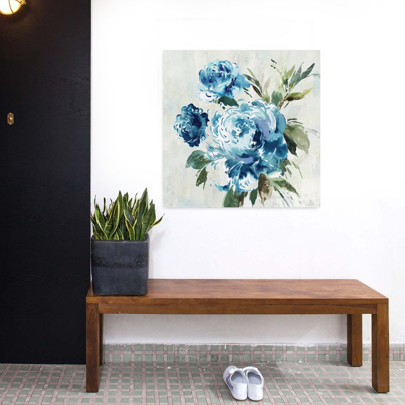 Art abstrait pivoine bleue II, H 32 po x l 32 po