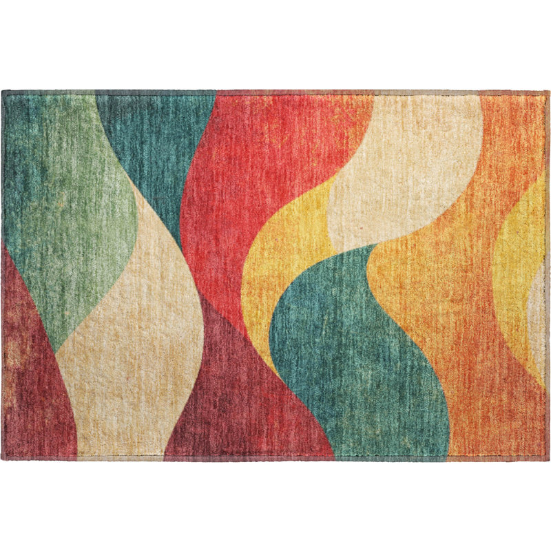 Premium Machine Washable Mayfield  swirls Rug, 1'8" x 2'6", Orange