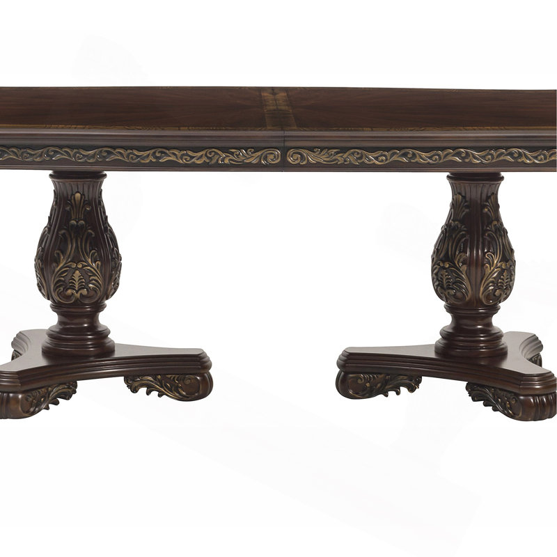 Beautiful Traditional Design 1Pc Rectangular Dining Table With 2X Extension Leaf Cherry Finish With Gold Tipping
