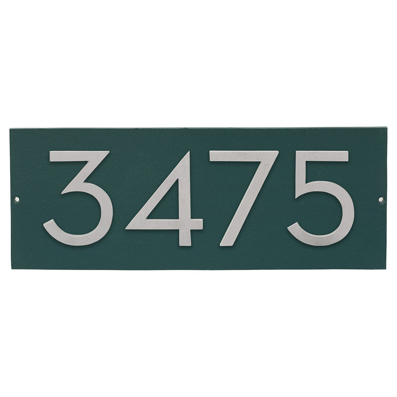 Plaque d'adresse horizontale flottante 4 po (4 chiffres), Vert forêt, Argent, Oui