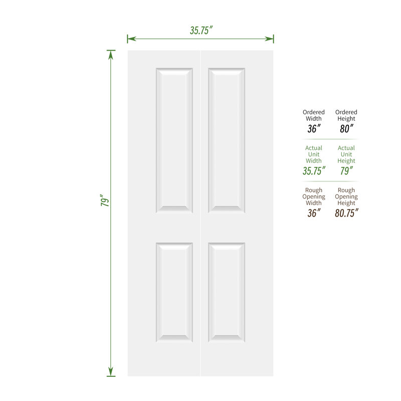 Porte pliante à 2 panneaux de 1 à 3/8 po d'épaisseur avec quincaillerie coulissante, 36 po x 80 po