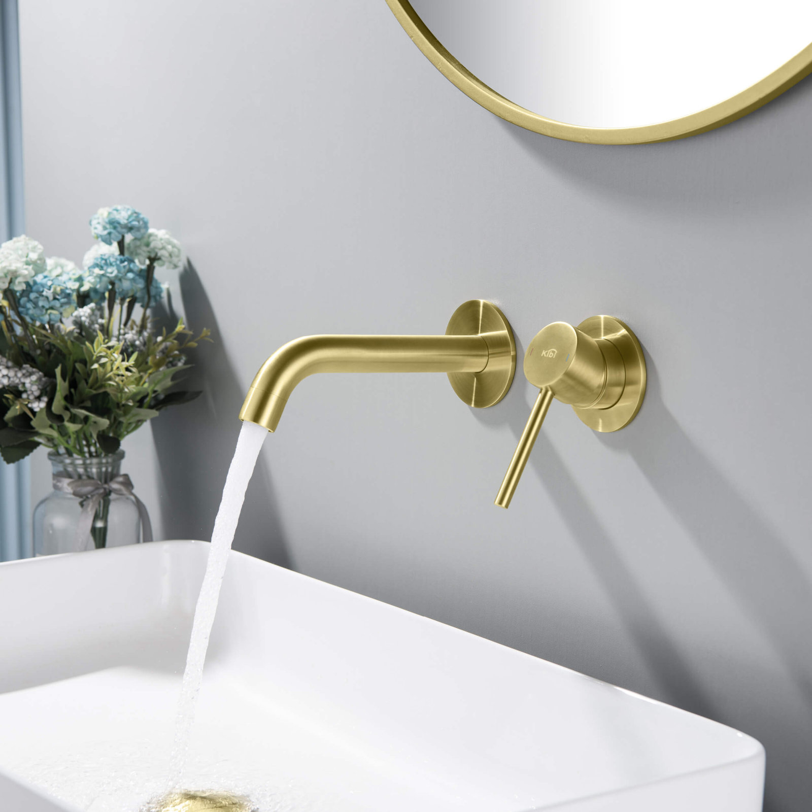 Circular Wall-Mounted Bathroom Faucet, Brushed Gold